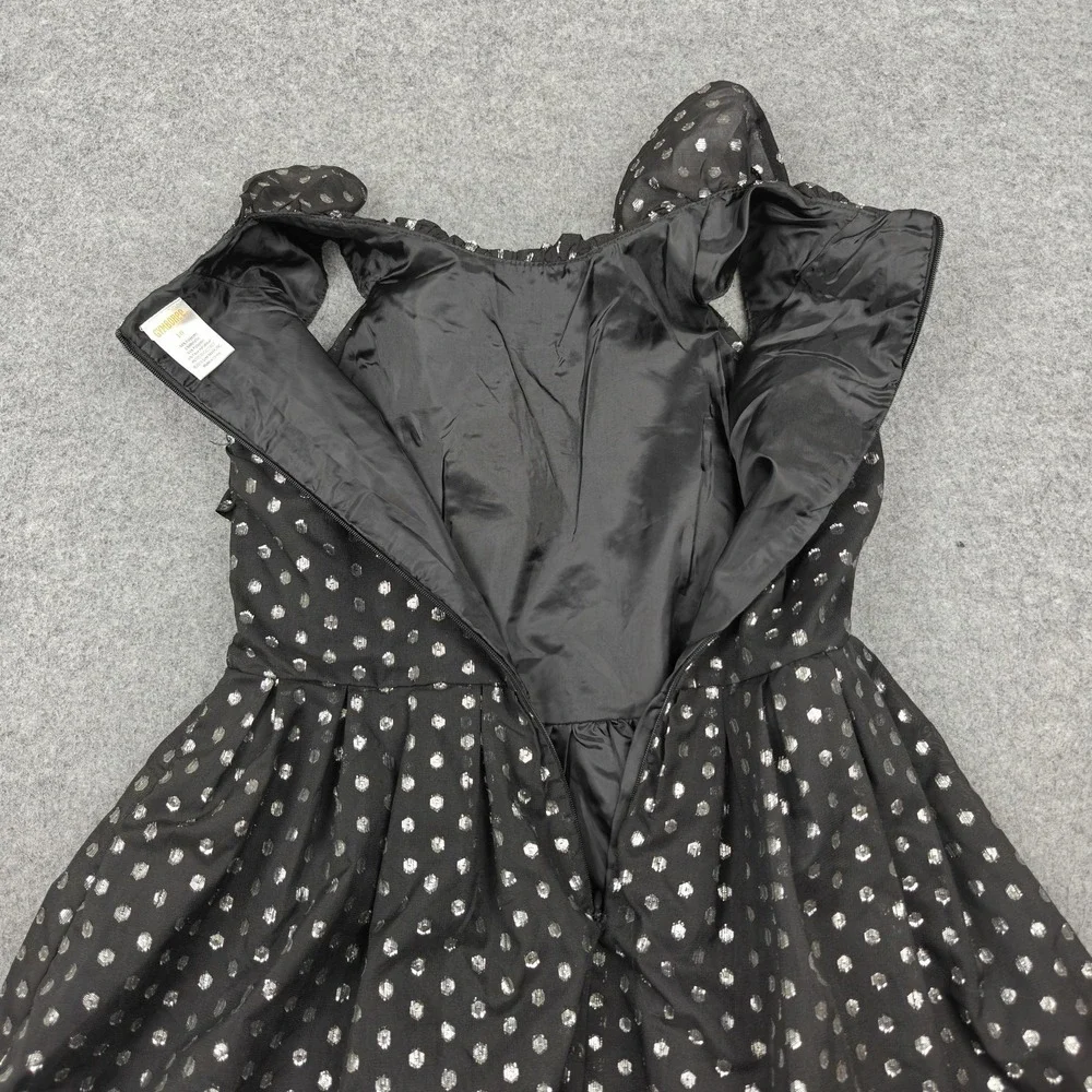 Gymboree Dress Girls 10 Black Metallic Polka Dot Ruffle Fit & Flare Party Formal